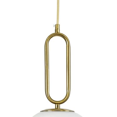 GloboStar® BELLISSIMO 61486 Μοντέρνο Κρεμαστό Φωτιστικό Μπάλα Μονόφωτο 1 x E27 IP20 Λευκό Γυαλί με Χρυσό Μέταλλο - Μ20 x Π20 x Υ42cm