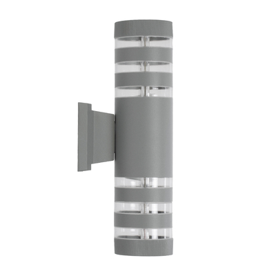 GloboStar® ORION 77885 Φωτιστικό Τοίχου - Απλίκα Αρχιτεκτονικού Φωτισμού Εσωτερικού/Εξωτερικού Χώρου Up & Down Δίφωτο 2 x GU10 AC220-240V Αδιάβροχο IP65 - Σώμα Αλουμινίου & Tempered Glass - Μ9 x Π15x Υ35.5cm - Ασημί - 5 Years Warranty