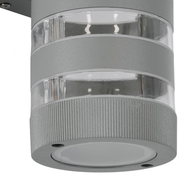 GloboStar® ORION 77885 Φωτιστικό Τοίχου - Απλίκα Αρχιτεκτονικού Φωτισμού Εσωτερικού/Εξωτερικού Χώρου Up & Down Δίφωτο 2 x GU10 AC220-240V Αδιάβροχο IP65 - Σώμα Αλουμινίου & Tempered Glass - Μ9 x Π15x Υ35.5cm - Ασημί - 5 Years Warranty