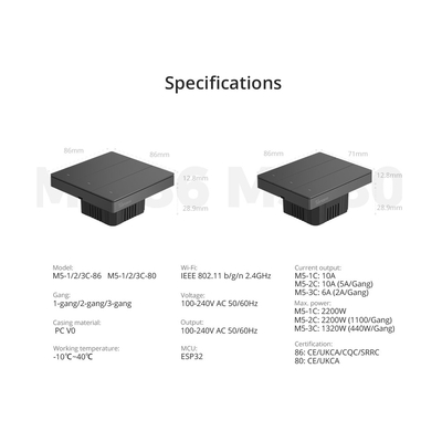GloboStar® 80089 SONOFF M5-3C-80 SwitchMan Mechanical Smart Switch WiFi & Bluetooth AC 100-240V Max 6A 1320W (2A/Way) 3 Way