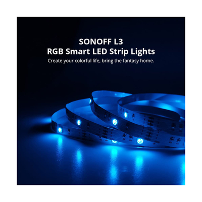 GloboStar® 80098 SONOFF L3-5M RGB Smart LED Strip Light WiFi 2.4GHz 90 SMD/5M 5050 5m Roll & Power Adapter DC 5V Max 10W