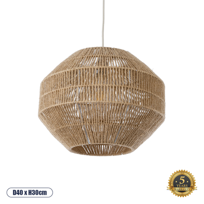 GloboStar® CAYMAN 00522 Boho Κρεμαστό Φωτιστικό Πλέγμα Μονόφωτο 1 x E27 IP20 Μπεζ Σχοινί - Μ40 x Π40 x Υ30cm