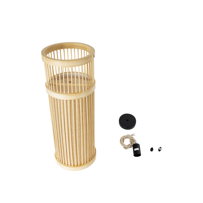 GloboStar® HIBISCUS 01937 Boho Κρεμαστό Φωτιστικό Πλέγμα Μονόφωτο 1 x E27 IP20 Μπεζ Ξύλο - Μ13 x Π13 x Υ35cm