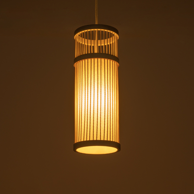 GloboStar® HIBISCUS 01937 Boho Κρεμαστό Φωτιστικό Πλέγμα Μονόφωτο 1 x E27 IP20 Μπεζ Ξύλο - Μ13 x Π13 x Υ35cm