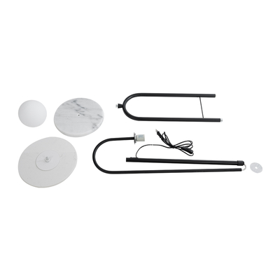 GloboStar® CORDELIA 02026 Μοντέρνο Επιδαπέδιο Φωτιστικό Μονόφωτο 1 x E27 IP20  - Μαύρο Αλουμίνιο, Λευκό Γυαλί με Λευκό Μάρμαρο - Μ30 x Π38 x Υ180cm