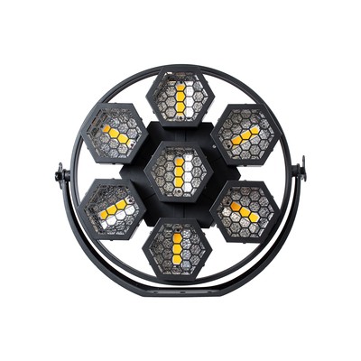 GloboStar® 51195 HALO HEXA Επαγγελματικό Φωτιστικό Ειδικών Εφέ DIGITAL MATRIX PIXEL & Blinder - 7 x 50W LED COB Chips Ultra Gold Warm White 2200K & 168 x 0.5W LED SMD5050 Chips RGB - AC 220V-240V DMX512 Display on Body - Μαύρο - Μ50 x Π10.5 x Υ47cm