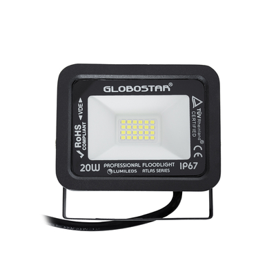 GloboStar® ATLAS 61410 Επαγγελματικός Προβολέας LED 20W 2500lm 120° AC 220-240V - Αδιάβροχος IP67 - Μ12 x Π2.5 x Υ9.5cm - Μαύρο - Ψυχρό Λευκό 6000K - LUMILEDS Chips - TÜV Rheinland Certified - 5 Years Warranty