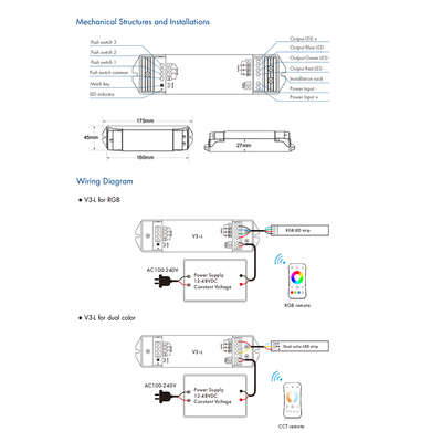 GloboStar® 71547 V3-L SKYDANCE DC RF 2.4Ghz Dimmer High Speed Controller & Push Dimming 3 Κανάλια DC 12-48V 3 x 6A 288W - Max 18.5A 288W - IP20 Μ17.5 x Π4.5 x Υ2.5cm - 5 Years Warranty