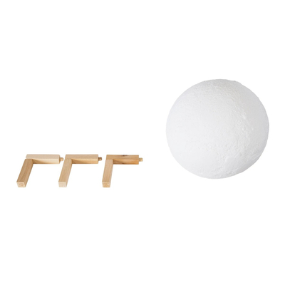 GloboStar® MOON 79607-S Επιτραπέζιο Φωτιστικό LED 3W 150lm 360° DC 5V IP20 RGB Dimmable Λευκό Πλαστικό με Μπεζ Ξύλο - Λειτουργία μόνο σε ρεύμα, χωρίς μπαταρίες - Μ20 x Π20 x Υ23cm - 2 Χρόνια Εγγύηση