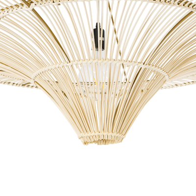 GloboStar® PALERMO 02153 Boho Φωτιστικό Οροφής Πλέγμα Μονόφωτο 1 x E27 IP20 Μπεζ Ξύλο - Μ100 x Π100 x Υ55cm