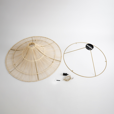 GloboStar® PALERMO 02153 Boho Φωτιστικό Οροφής Πλέγμα Μονόφωτο 1 x E27 IP20 Μπεζ Ξύλο - Μ100 x Π100 x Υ55cm