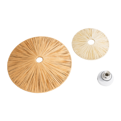 GloboStar® COLOMBO 02278 Boho Επιτοίχιο Φωτιστικό Απλίκα Μονόφωτο 1 x E27 IP20 Μπεζ Ράφια - Μ40 x Π40 x Υ9cm