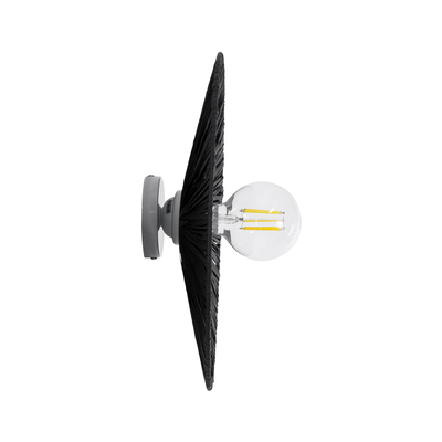 GloboStar® COLOMBO 02279 Boho Επιτοίχιο Φωτιστικό Απλίκα Μονόφωτο 1 x E27 IP20 Μαύρη Ράφια - Μ40 x Π40 x Υ9cm