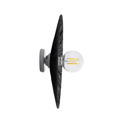 GloboStar® COLOMBO 02280 Boho Επιτοίχιο Φωτιστικό Απλίκα Μονόφωτο 1 x E27 IP20 Μαύρη Ράφια - Μ40 x Π40 x Υ9cm