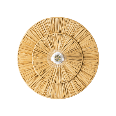 GloboStar® COLOMBO 02284 Boho Επιτοίχιο Φωτιστικό Απλίκα Μονόφωτο 1 x E27 IP20 Μπεζ Ράφια - Μ40 x Π40 x Υ9cm