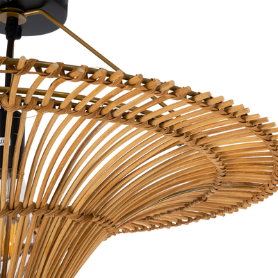 GloboStar® PALERMO 02308 Boho Φωτιστικό Οροφής Πλέγμα Μονόφωτο 1 x E27 IP20 Καφέ Ξύλο - Μ60 x Π60 x Υ36cm