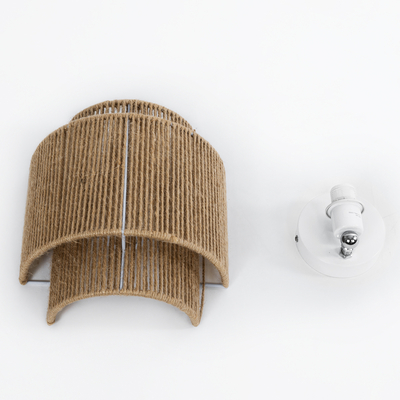 GloboStar® MABANA 02322 Boho Επιτοίχιο Φωτιστικό Απλίκα Μονόφωτο 1 x E27 IP20 Μπεζ Σχοινί - Μ23 x Π11 x Υ25cm