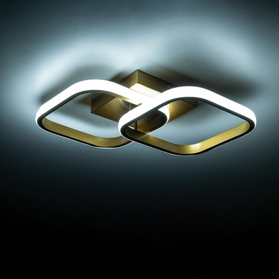 GloboStar® NORA 61063 Φωτιστικό Οροφής Design LED CCT 22W 2640lm 300° AC 220-240V - Εναλλαγή Φωτισμού μέσω Διακόπτη On/Off All In One Ψυχρό 6000k+Φυσικό 4500k+Θερμό 2700k Μ40 x Π24 x Υ7cm - Χρυσό Βούρτσας