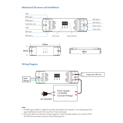 GloboStar® 71446 D1-L SKYDANCE DC DMX & RDM Dimmer High Speed Controller / Decoder 1 Καναλιού DC 12-24V 1 x 15.5A 360W - Max 15.5A 360W - IP20 Μ17 x Π5 x Υ2.5cm - 5 Years Warranty
