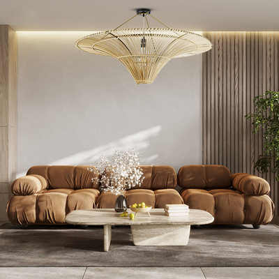 GloboStar® PALERMO 02153 Boho Φωτιστικό Οροφής Πλέγμα Μονόφωτο 1 x E27 IP20 Μπεζ Ξύλο - Μ100 x Π100 x Υ55cm