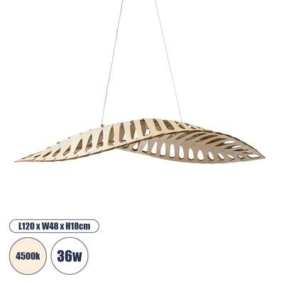 GloboStar® NANI 02285 Μοντέρνο Κρεμαστό Φωτιστικό Πλέγμα LED 36W 2880lm 120° AC 220-240V IP20 Φυσικό Λευκό 4500K Μπεζ Ξύλο - Μ48 x Π48 x Υ18cm - 2 Xρόνια Εγγύηση