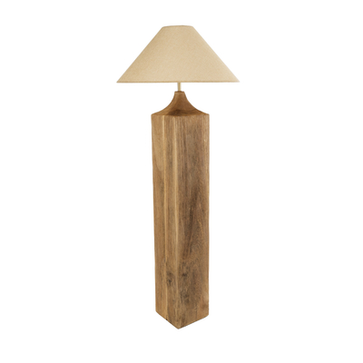 GloboStar® LAFRONTERA 02314 Boho Επιδαπέδιο Φωτιστικό Μονόφωτο 1 x E27 IP20 Καφέ Ξύλο με Μπεζ Ύφασμα - Μ55 x Π55 x Υ140cm