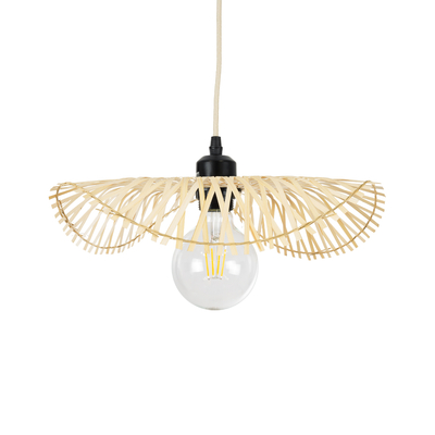 GloboStar® MELEMELE 01839 Boho Κρεμαστό Φωτιστικό Πλέγμα Μονόφωτο 1 x E27 IP20 Μπεζ Ξύλο - Μ35 x Π35 x Υ4cm