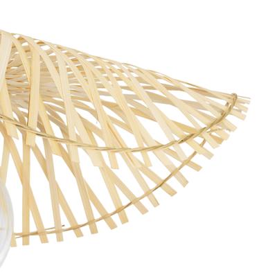 GloboStar® MELEMELE 01839 Boho Κρεμαστό Φωτιστικό Πλέγμα Μονόφωτο 1 x E27 IP20 Μπεζ Ξύλο - Μ35 x Π35 x Υ4cm