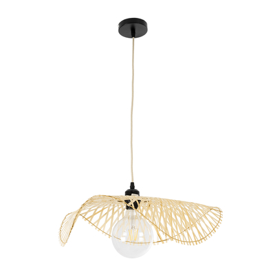 GloboStar® MELEMELE 01840 Boho Κρεμαστό Φωτιστικό Πλέγμα Μονόφωτο 1 x E27 IP20 Μπεζ Ξύλο - Μ50 x Π50 x Υ7cm