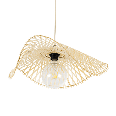 GloboStar® MELEMELE 01840 Boho Κρεμαστό Φωτιστικό Πλέγμα Μονόφωτο 1 x E27 IP20 Μπεζ Ξύλο - Μ50 x Π50 x Υ7cm