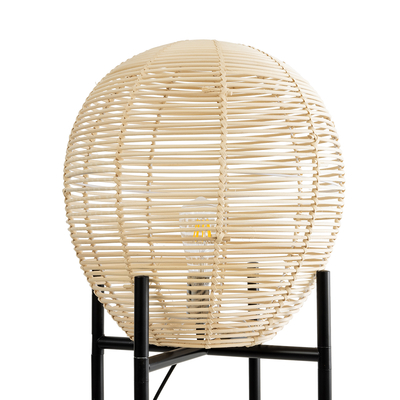 GloboStar® NERINA 02015 Boho Επιδαπέδιο Φωτιστικό Μονόφωτο 1 x E27 IP20 Μαύρο Μέταλλο με Μπεζ Ξύλο - Μ40 x Π40 x Υ115cm