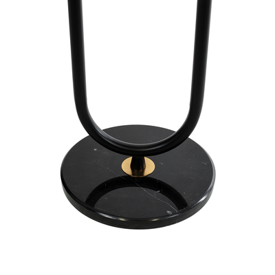 GloboStar® CORDELIA 02024 Μοντέρνο Επιδαπέδιο Φωτιστικό Μονόφωτο 1 x E27 IP20 Μαύρο & Χρυσό Αλουμίνιο, Λευκό Γυαλί με Μαύρο Μάρμαρο - Μ30 x Π38 x Υ180cm