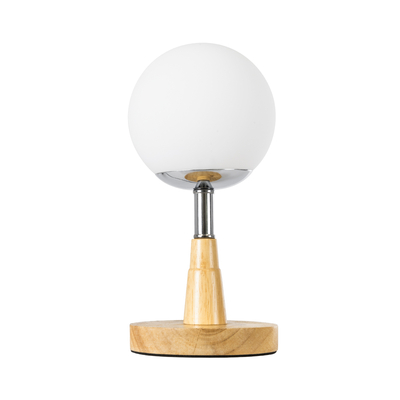 GloboStar® COVE 02036 Μοντέρνο Επιτραπέζιο Φωτιστικό Μονόφωτο 1 x E27 AC220-240V IP20 - Φ12 x Υ25cm - Μπεζ Ξύλινο & Γυάλινη Γαλακτερή Μπάλα