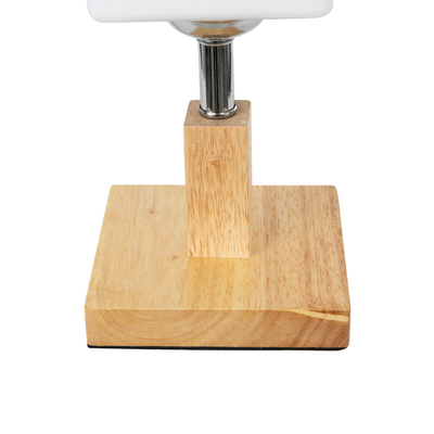 GloboStar® COVE 02037 Μοντέρνο Επιτραπέζιο Φωτιστικό Μονόφωτο 1 x E27 AC220-240V IP20 - Μ12 x Π12 x Υ25cm - Μπεζ Ξύλινο & Γυάλινο Γαλακτερό Κύβο