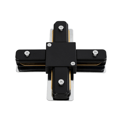 GloboStar® 2L-EUROTRACK 60909 Αντάπτορας +(Σταυρός) - Μονοφασικός 2 Καλωδίων για όλες τις Ράγες EUROTRACK AC 220-240V IP20 Μ10.7 x Π10.7 x Υ1.5cm - EUROTRACK® System 1L+1N - Θερμοπλαστικό - Μαύρο - 5 Χρόνια Εγγύηση