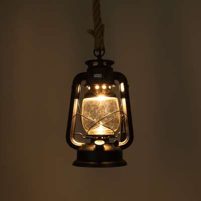 GloboStar® BARBAROSSA 01704 Vintage Κρεμαστό Φωτιστικό Ανάρτηση Μονόφωτο 1 x E27 IP20 Μαύρο Μέταλλο, Διάφανο Γυαλί με Μπεζ Σχοινί - Μ18 x Π18 x Υ28cm