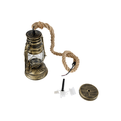 GloboStar® BARBAROSSA 01705 Vintage Κρεμαστό Φωτιστικό Ανάρτηση Μονόφωτο 1 x E27 IP20 Μπρούτζινο Μέταλλο, Διάφανο Γυαλί με Μπεζ Σχοινί - Μ18 x Π18 x Υ28cm