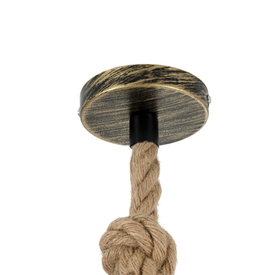 GloboStar® BARBAROSSA 01705 Vintage Κρεμαστό Φωτιστικό Ανάρτηση Μονόφωτο 1 x E27 IP20 Μπρούτζινο Μέταλλο, Διάφανο Γυαλί με Μπεζ Σχοινί - Μ18 x Π18 x Υ28cm