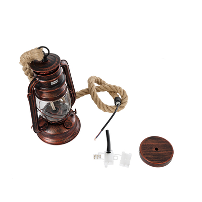 GloboStar® BARBAROSSA 01707 Vintage Κρεμαστό Φωτιστικό Ανάρτηση Μονόφωτο 1 x E27 IP20 Χάλκινο Μέταλλο, Διάφανο Γυαλί με Μπεζ Σχοινί - Μ18 x Π18 x Υ28cm