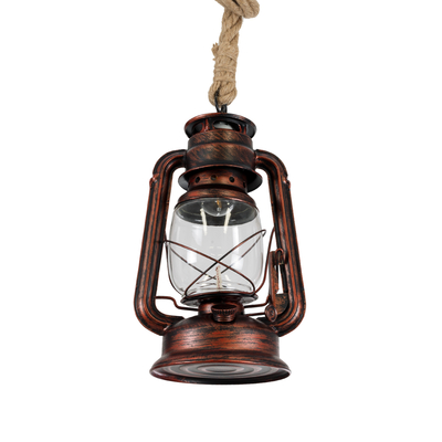 GloboStar® BARBAROSSA 01707 Vintage Κρεμαστό Φωτιστικό Ανάρτηση Μονόφωτο 1 x E27 IP20 Χάλκινο Μέταλλο, Διάφανο Γυαλί με Μπεζ Σχοινί - Μ18 x Π18 x Υ28cm