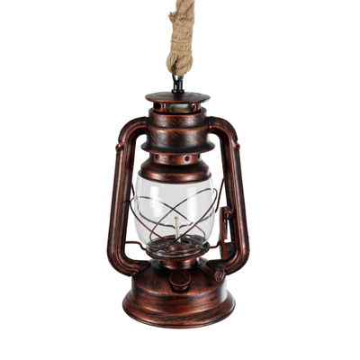 GloboStar® BARBAROSSA 01707 Vintage Κρεμαστό Φωτιστικό Ανάρτηση Μονόφωτο 1 x E27 IP20 Χάλκινο Μέταλλο, Διάφανο Γυαλί με Μπεζ Σχοινί - Μ18 x Π18 x Υ28cm