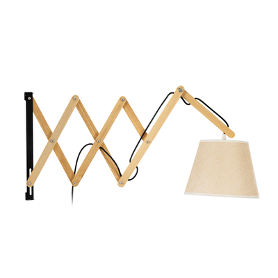 GloboStar® TALISHA 02028 Μοντέρνο Επιτοίχιο Φωτιστικό Απλίκα Μονόφωτο 1 x E27 IP20 Μπεζ Ξύλο με Μπεζ Ύφασμα - Μ100 x Π15 x Υ36cm