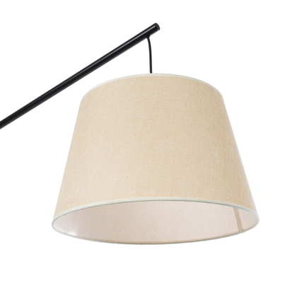 GloboStar® KELSIE 02030 Μοντέρνο Επιδαπέδιο Φωτιστικό Μονόφωτο 1 x E27 IP20 Μαύρο Μέταλλο, Μπεζ Ύφασμα με Μπεζ Ξύλο - Μ40 x Π125 x Υ140cm