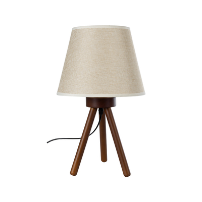 GloboStar® BIOKO 02031 Μοντέρνο Επιτραπέζιο Φωτιστικό Μονόφωτο 1 x E27 AC220-240V IP20 - Φ25 x Υ40cm - Καφέ Ξύλινο Σώμα με Μπεζ Πλεκτό Καπέλο - 5 Χρόνια Εγγύηση