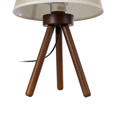 GloboStar® BIOKO 02031 Μοντέρνο Επιτραπέζιο Φωτιστικό Μονόφωτο 1 x E27 AC220-240V IP20 - Φ25 x Υ40cm - Καφέ Ξύλινο Σώμα με Μπεζ Πλεκτό Καπέλο - 5 Χρόνια Εγγύηση