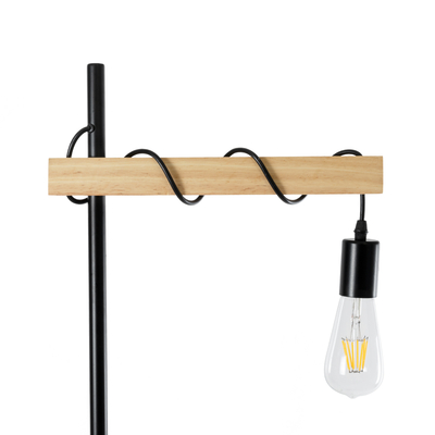 GloboStar® MINDELO 02033 Μοντέρνο Επιδαπέδιο Φωτιστικό Μονόφωτο 1 x E27 IP20 Μαύρο Μέταλλο με Μπεζ Ξύλο - Μ35 x Π24 x Υ150cm