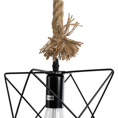 GloboStar® KAZEMI 02018 Μοντέρνο Κρεμαστό Φωτιστικό Πλέγμα Μονόφωτο 1 x E27 IP20 Μαύρο Μέταλλο με Μπεζ Σχοινί - Μ18 x Π18 x Υ17cm