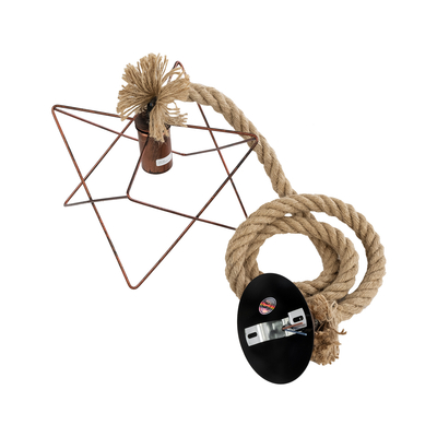 GloboStar® KAZEMI 02019 Μοντέρνο Κρεμαστό Φωτιστικό Πλέγμα Μονόφωτο 1 x E27 IP20 Χάλκινο Μέταλλο με Μπεζ Σχοινί - Μ18 x Π18 x Υ17cm