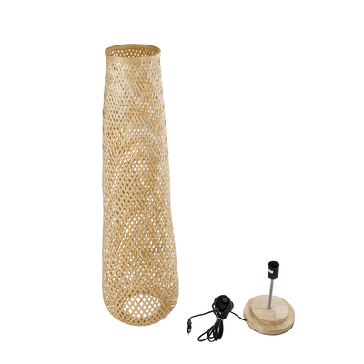 GloboStar® MAMIZU 02109 Boho Επιδαπέδιο Φωτιστικό Μονόφωτο 1 x E27 IP20 Μπεζ Ξύλο - Μ28 x Π28 x Υ93cm