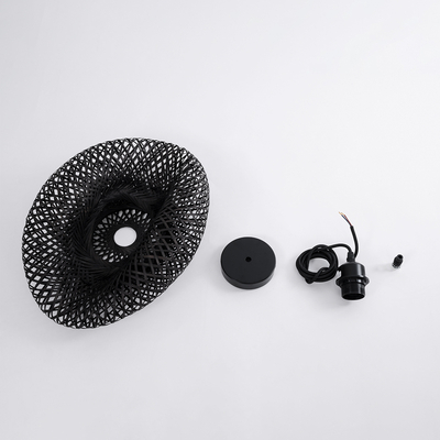 GloboStar® MEXICO 02200 Boho Κρεμαστό Φωτιστικό Πλέγμα Μονόφωτο 1 x E27 IP20 Μαύρο Ξύλο - Μ40 x Π30 x Υ13cm